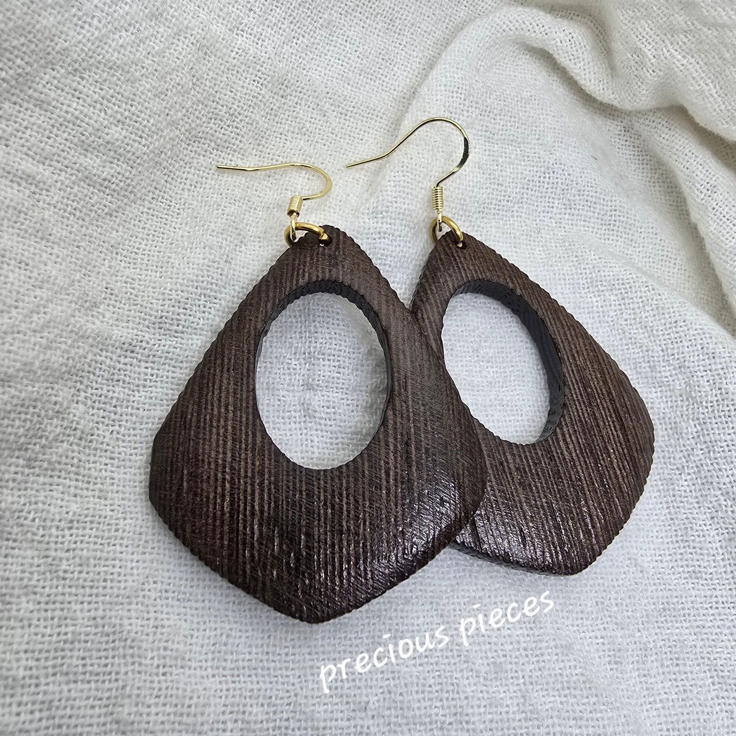 Dark Wood Diamond Shape Earrings