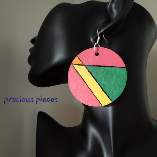 Multicolored Hand Painted Wood Earrings