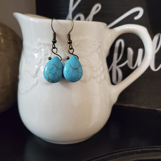 Turquoise  Howlite Teardrop Earrings