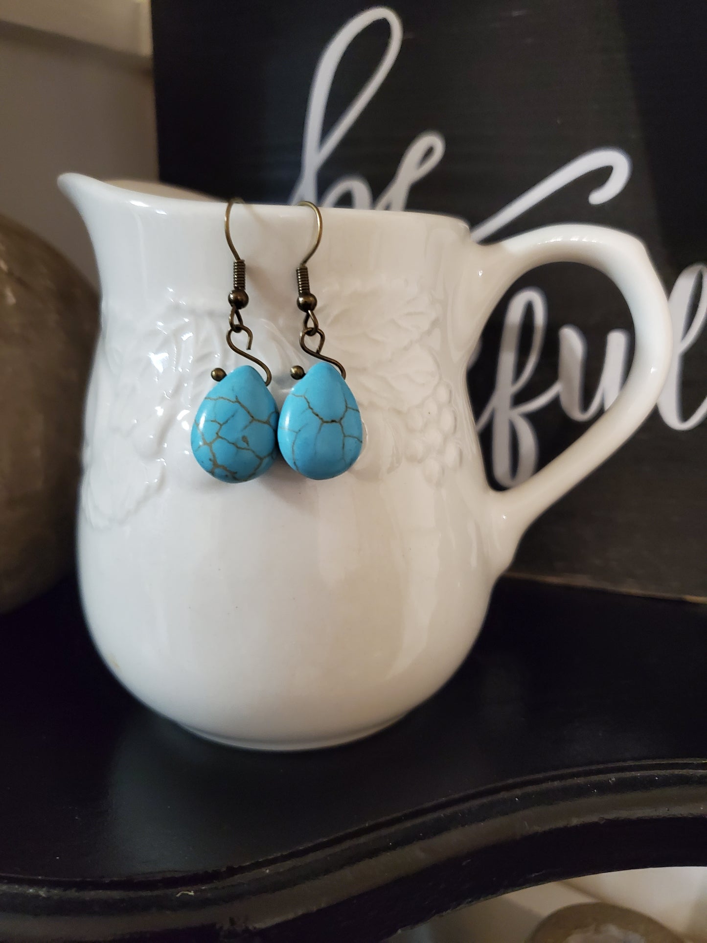 Turquoise  Howlite Teardrop Earrings