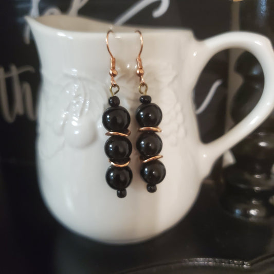 Black Dangle Earrings w/ Rose Gold Spacers