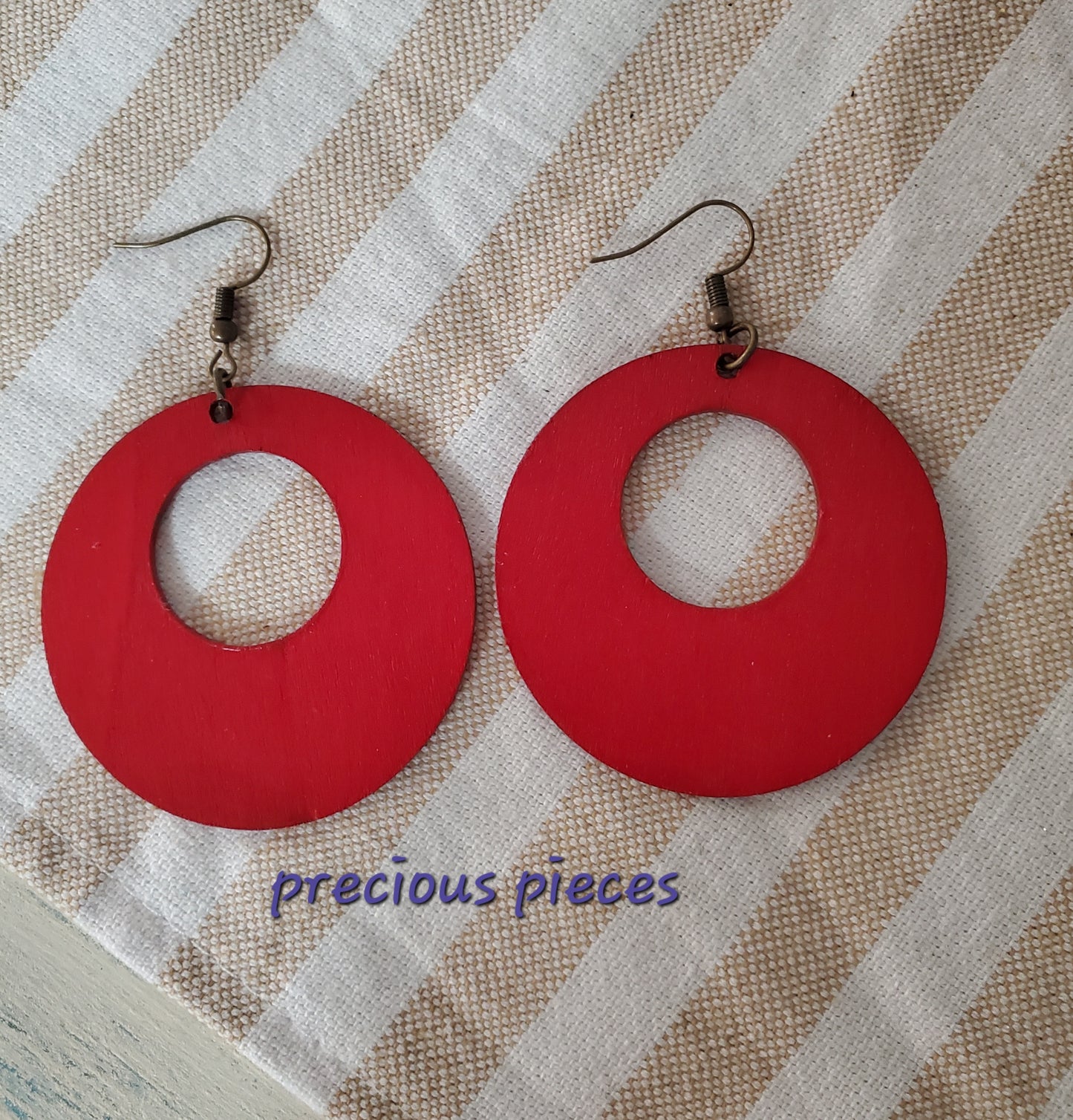 Red Hand Painted Open Circle Earrings