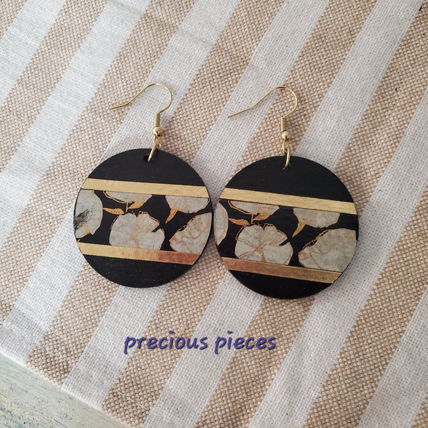 Decoupage and Hand Painted Wood Earrings