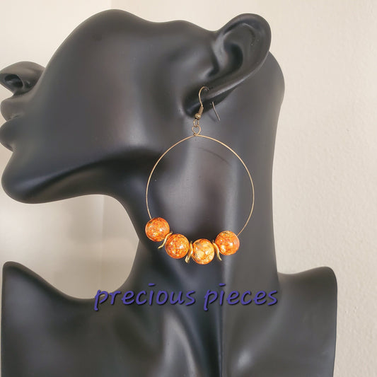 Orange Swirl Ceramic Beaded Earrings