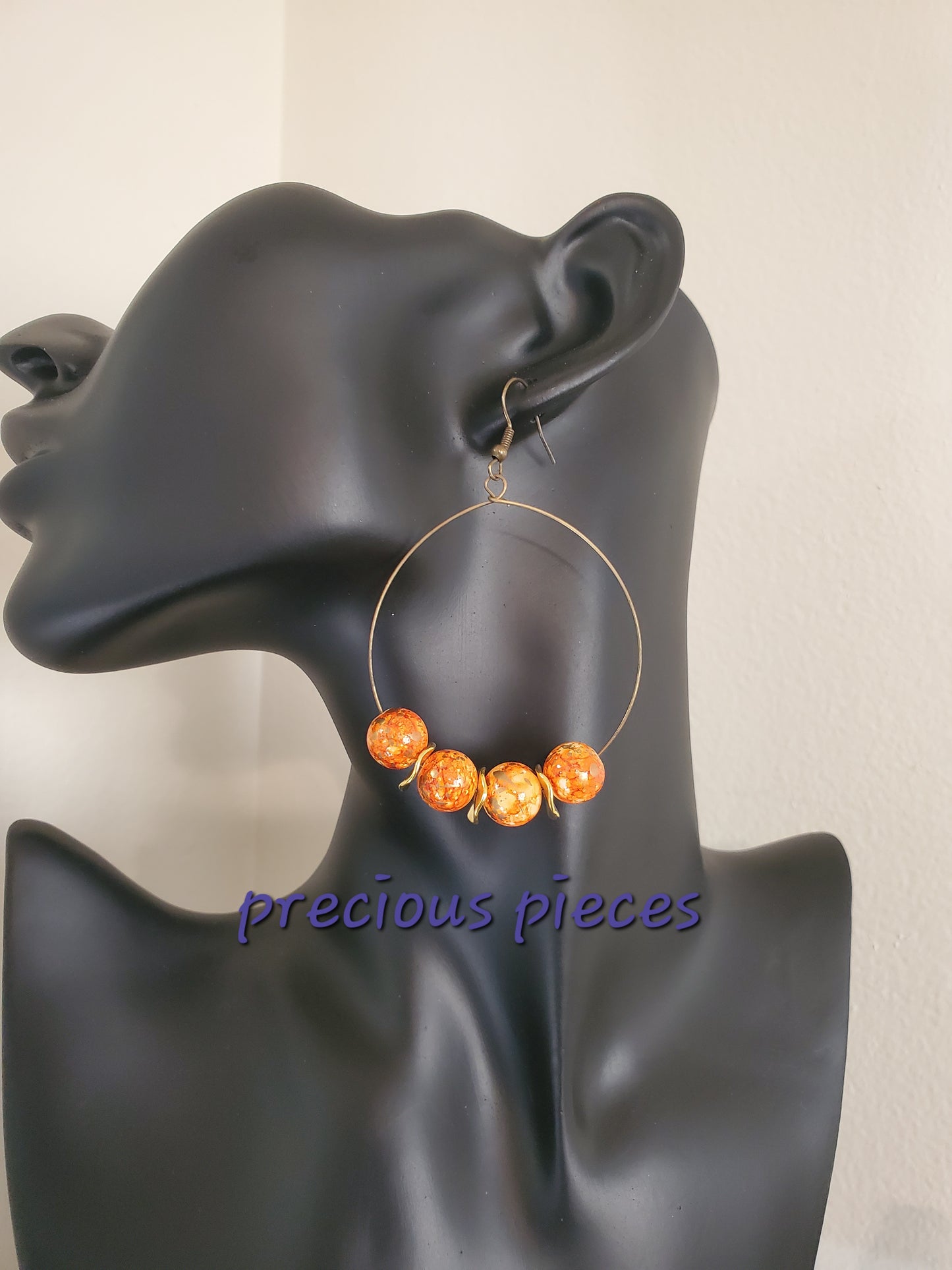 Orange and Gold Beaded Hoop Earrings