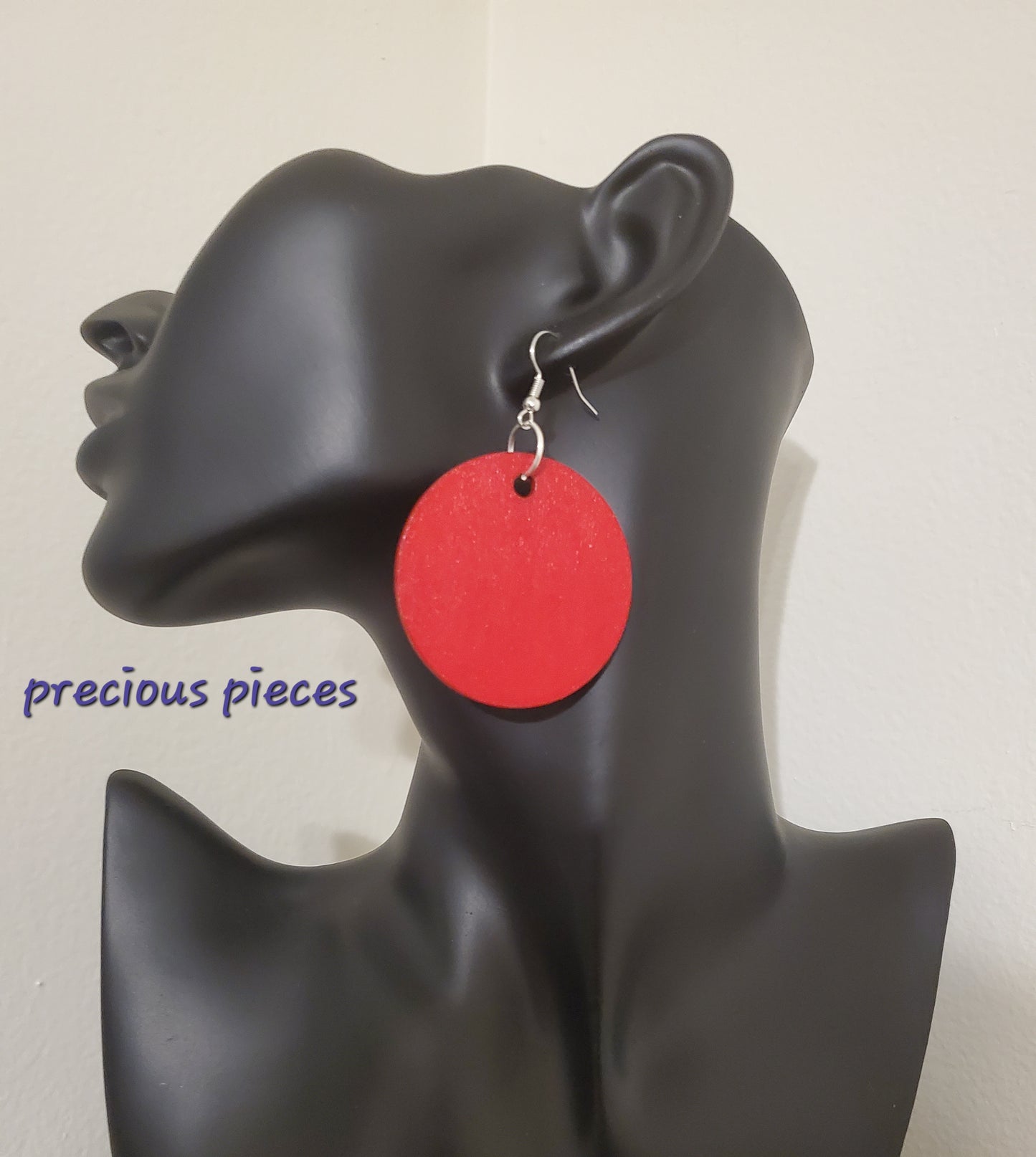 Red Hand Painted Wood Earrings (1.5 inch)