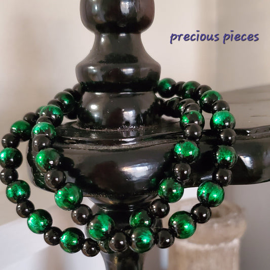 Men's Black and Green Beaded Bracelets