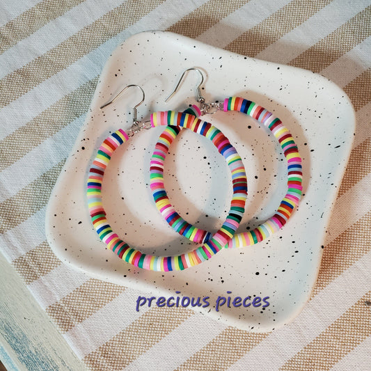 Multicolored Heishi Disc Hoop Earrings