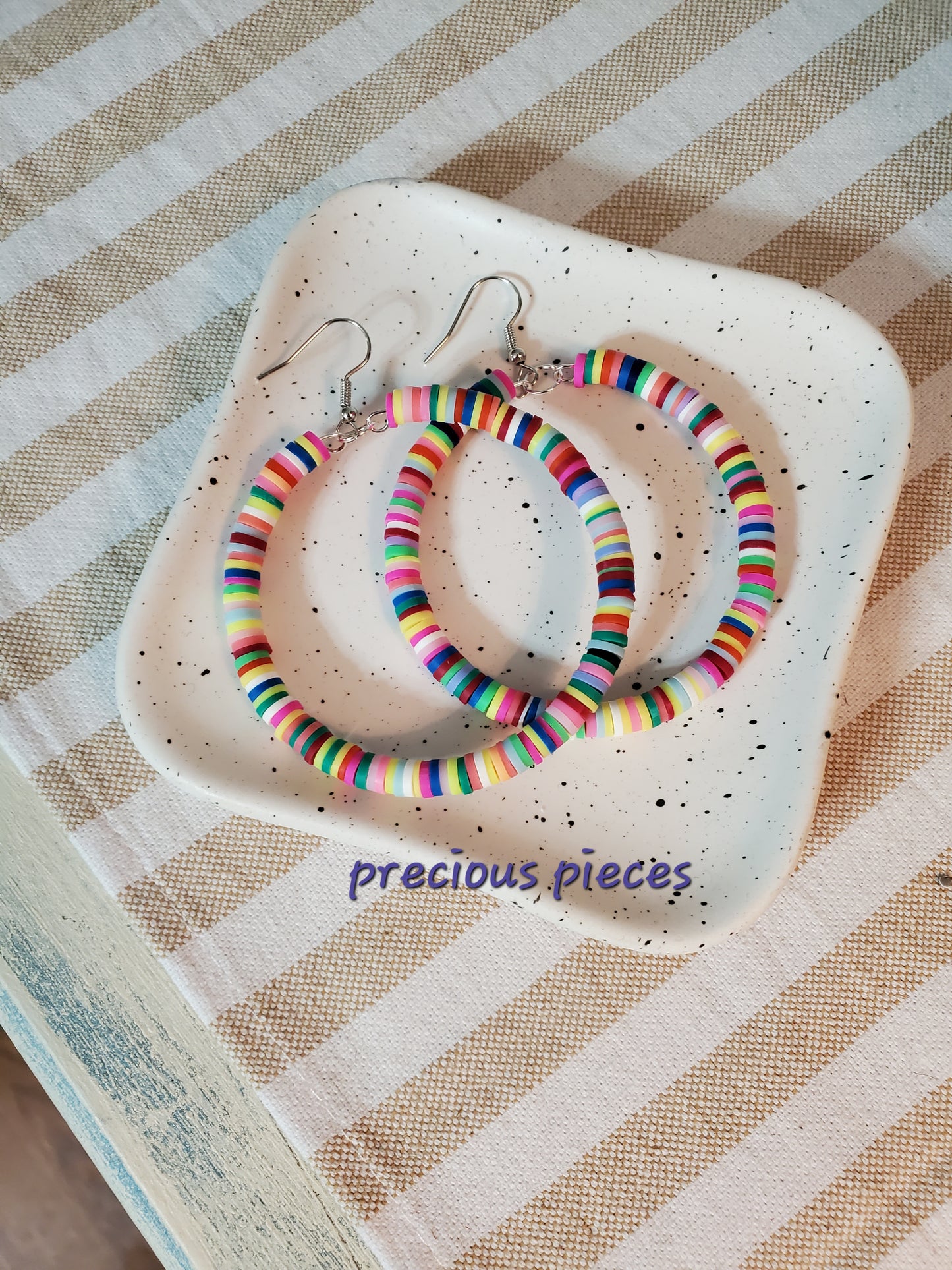 Multicolored Heishi Disc Hoop Earrings