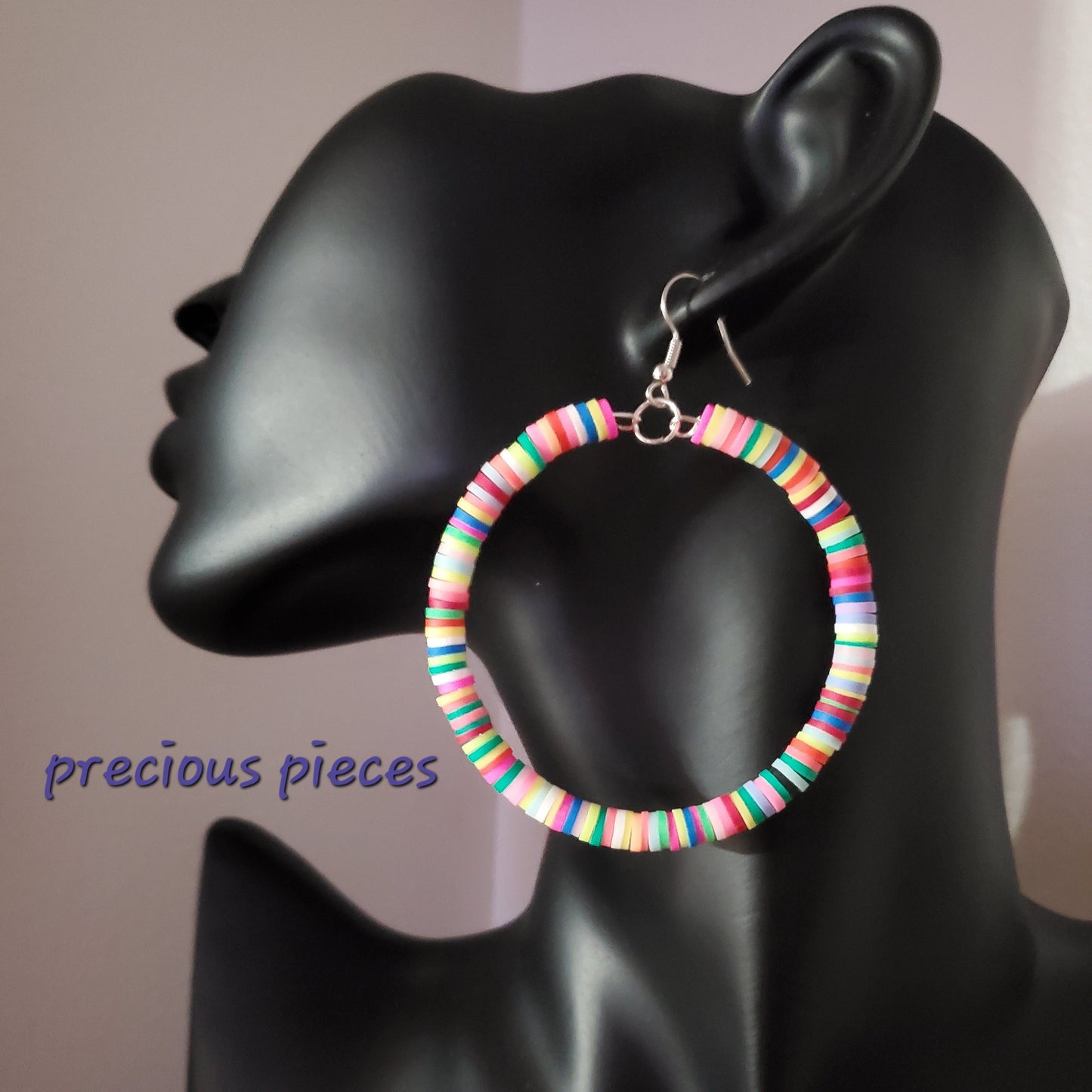 Multicolored Heishi Disc Hoop Earrings