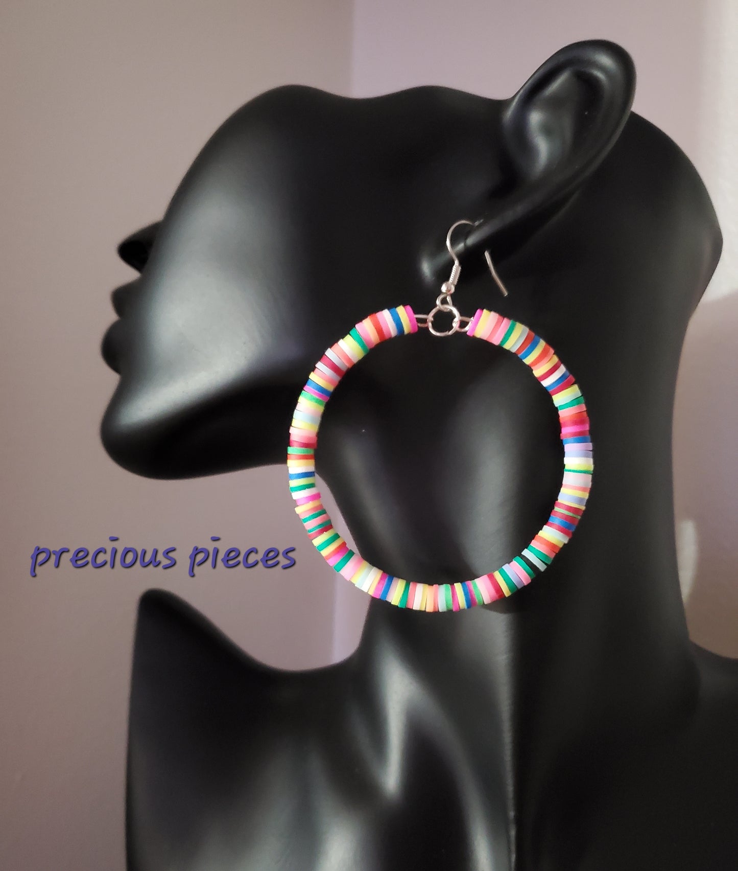 Multicolored Heishi Disc Hoop Earrings