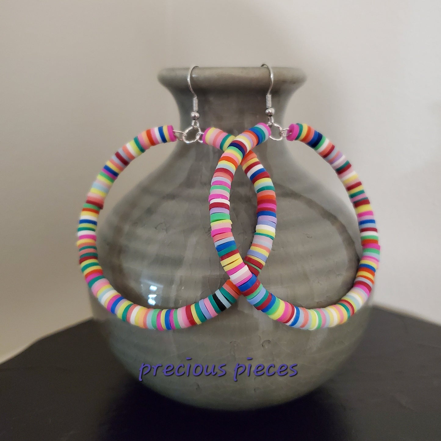 Multicolored Heishi Disc Hoop Earrings