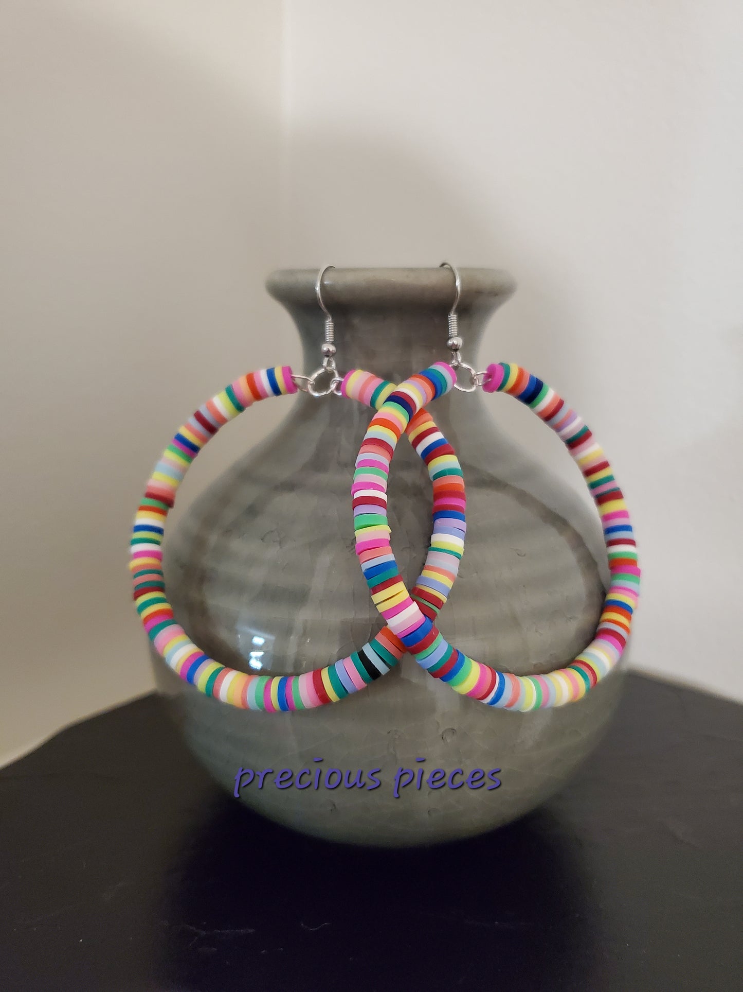 Multicolored Heishi Disc Hoop Earrings