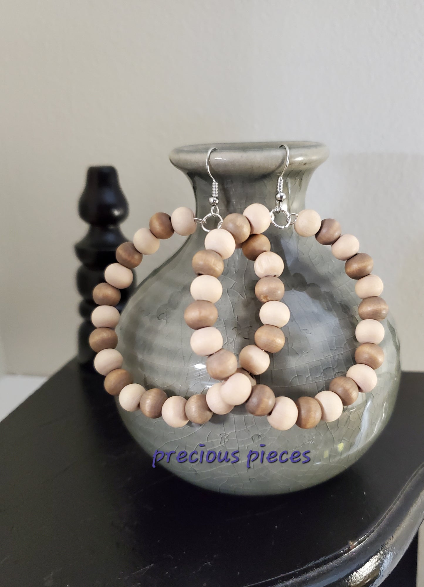 Wood Beaded Hoop Earrings (click for more options)