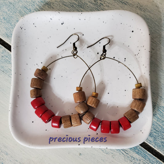 Red and Brown Hoop Earrings