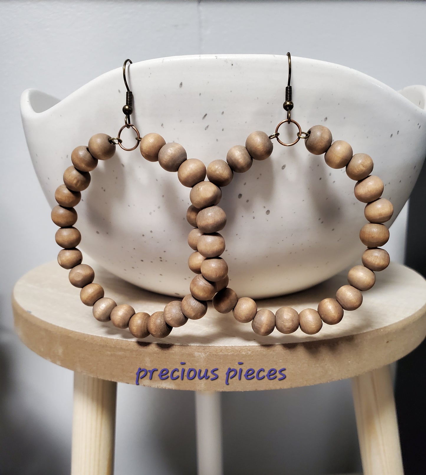 Wood Beaded Hoop Earrings (click for more options)