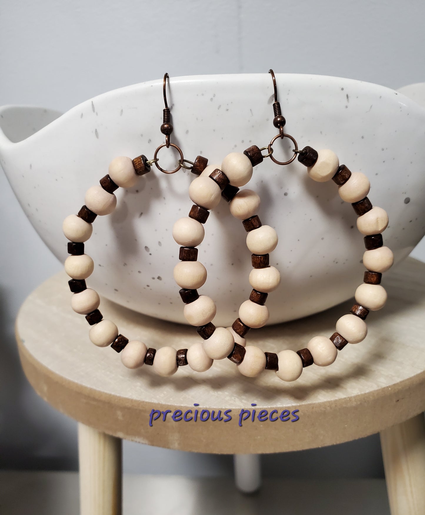 Wood Beaded Hoop Earrings (click for more options)