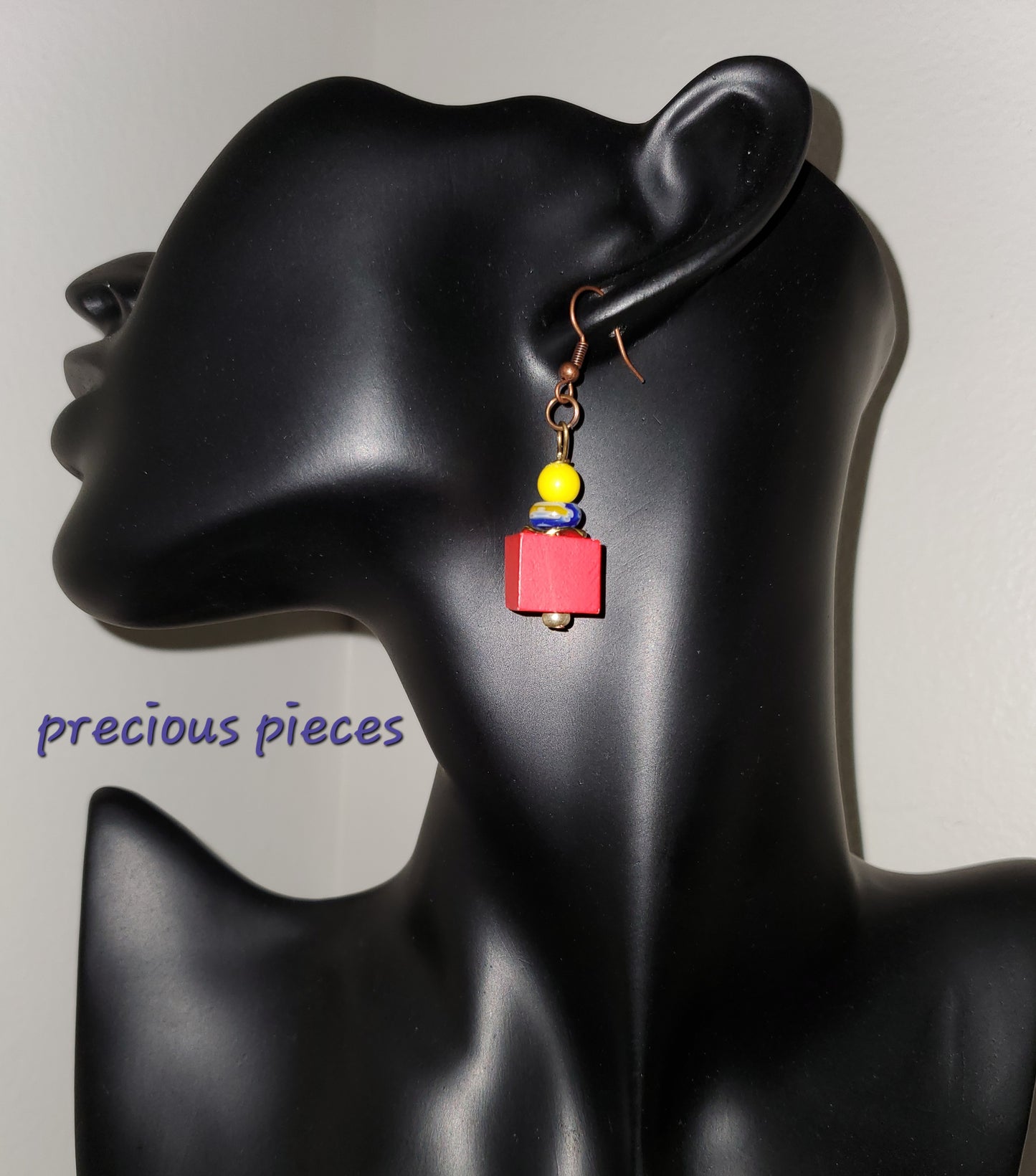 Red Block Bohemian Dangle Earrings