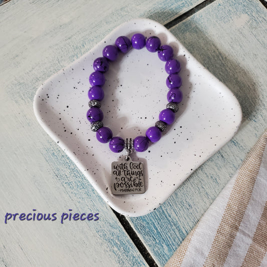 With God Purple Splatter Beaded Bracelet