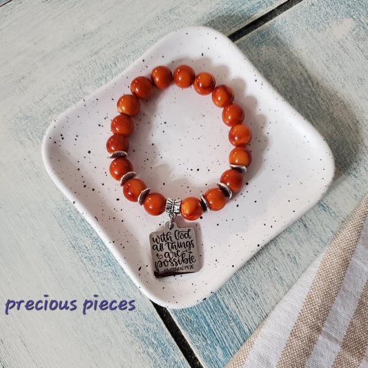 With God Orange Beaded Bracelet