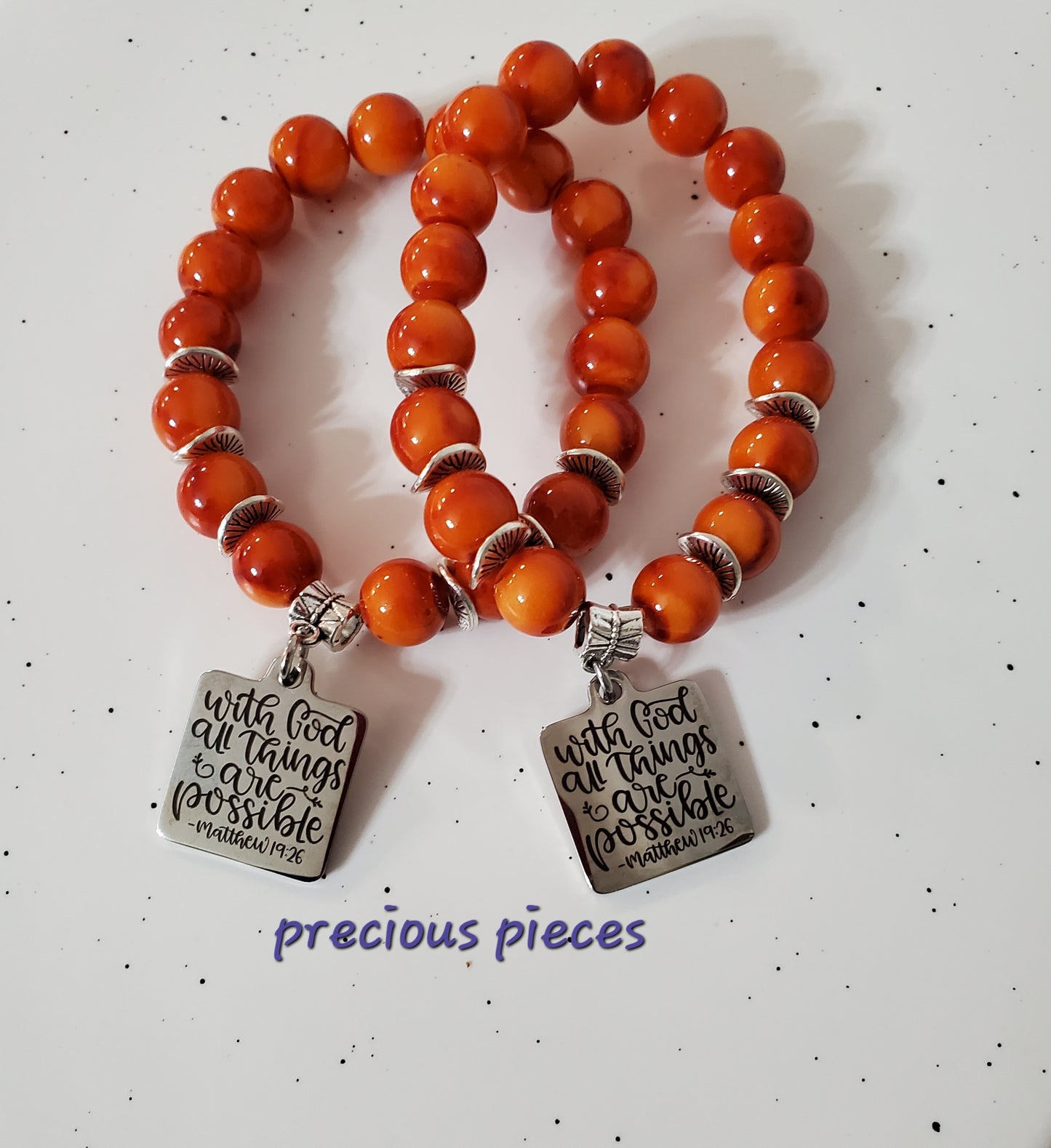 Orange  Beaded Bracelet with Scripture Charm