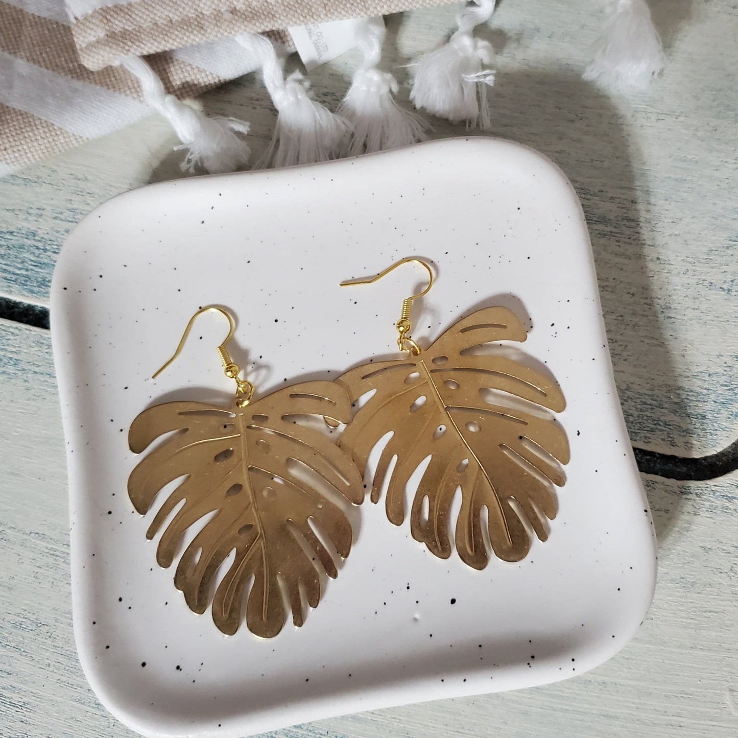 Brass Monstera Leaf Earrings