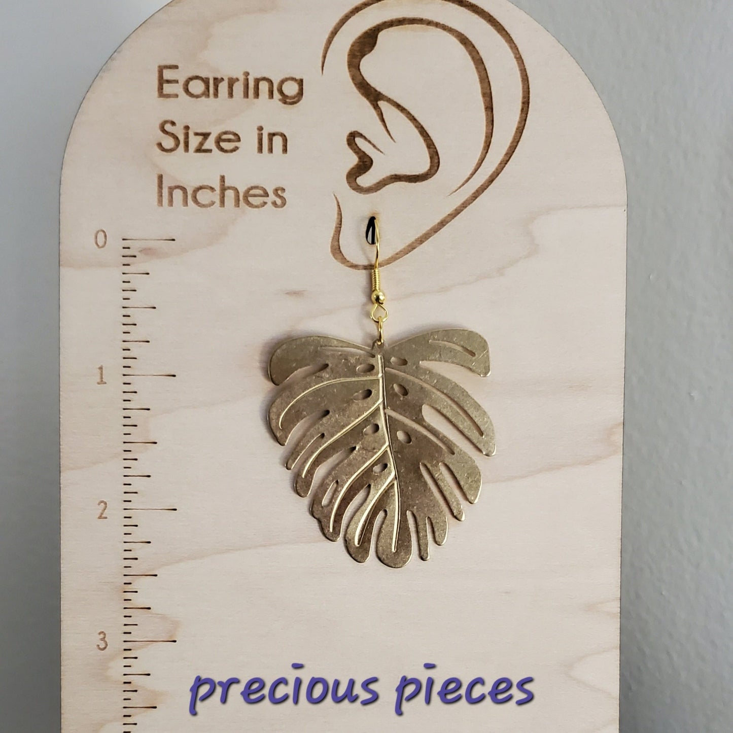 Brass Monstera Leaf Earrings