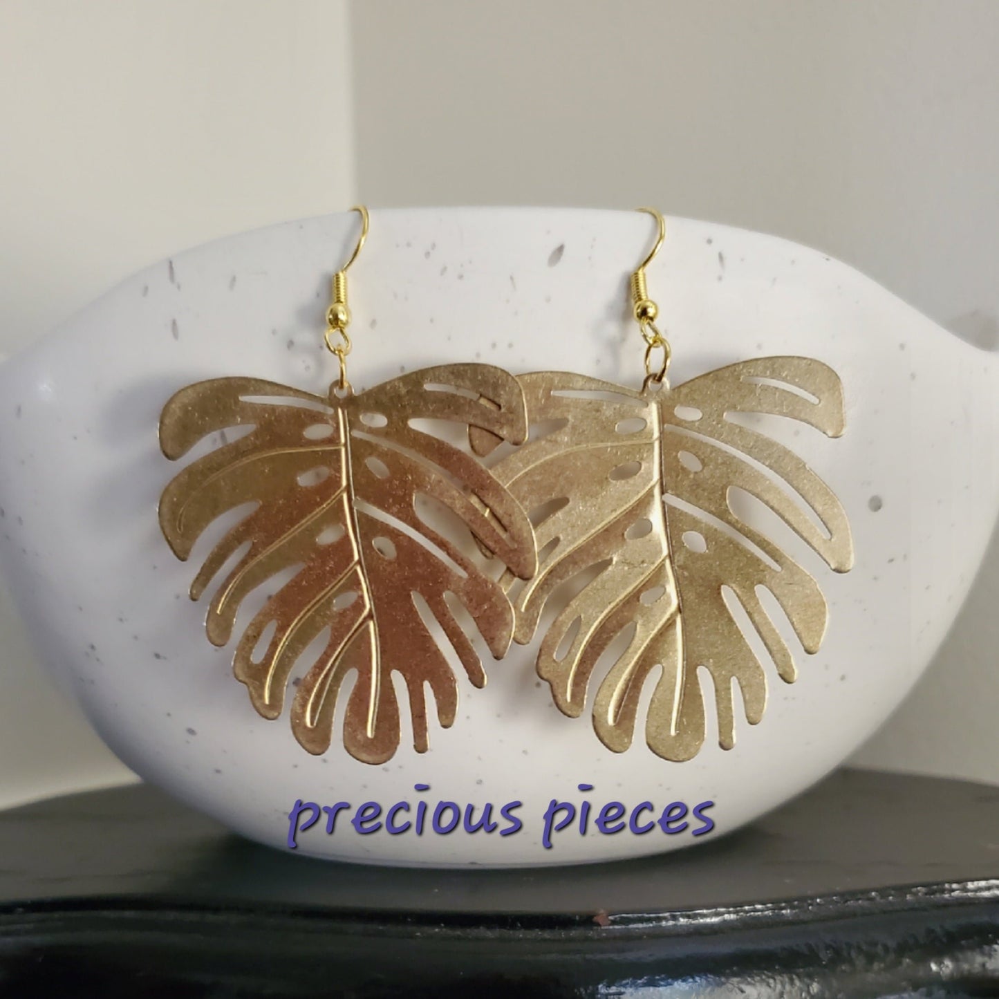 Brass Monstera Leaf Earrings