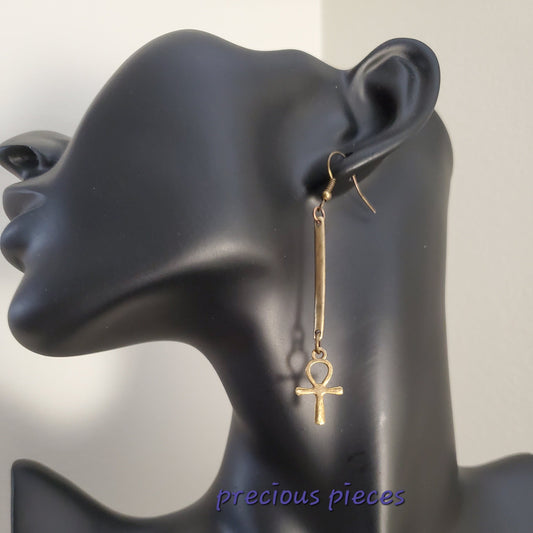 Antique Bronze Dangle Ankh Earrings