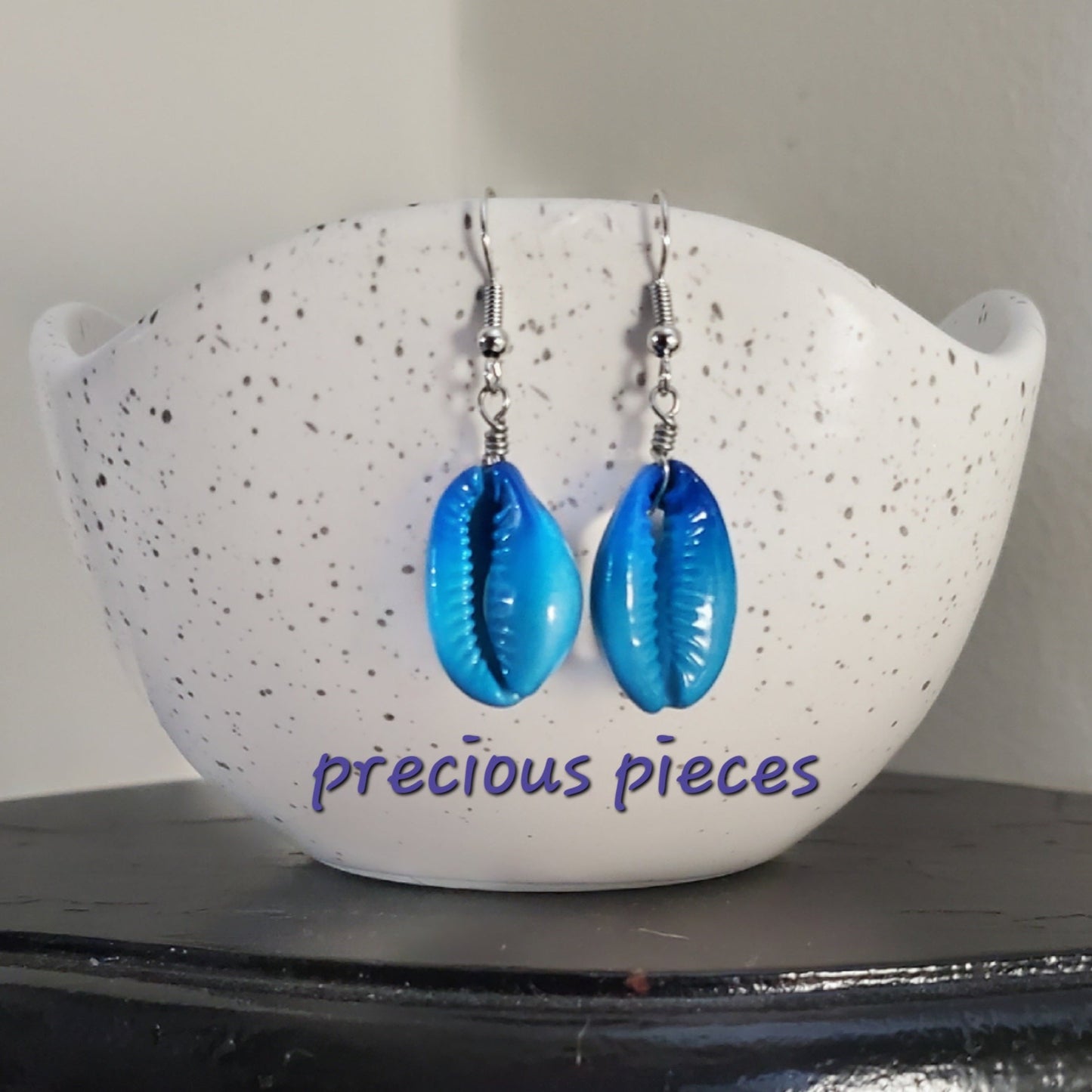 Blue Cowrie Shell Earrings