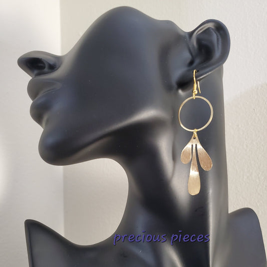 Brass Leaf and Hoop Earrings