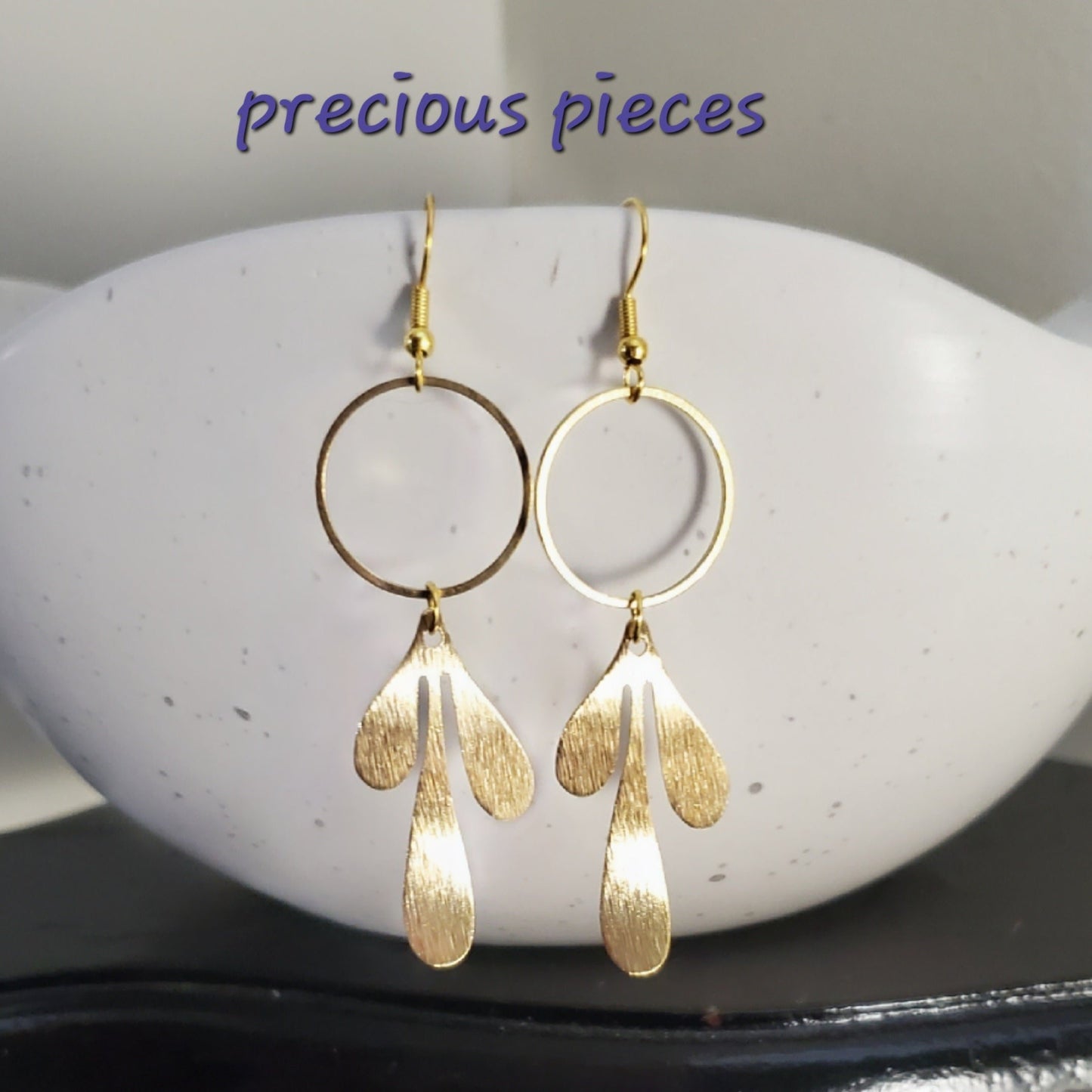 Brass Leaf and Hoop Earrings