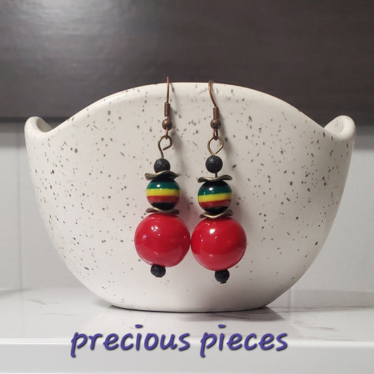 Red Rasta Dangle Earrings