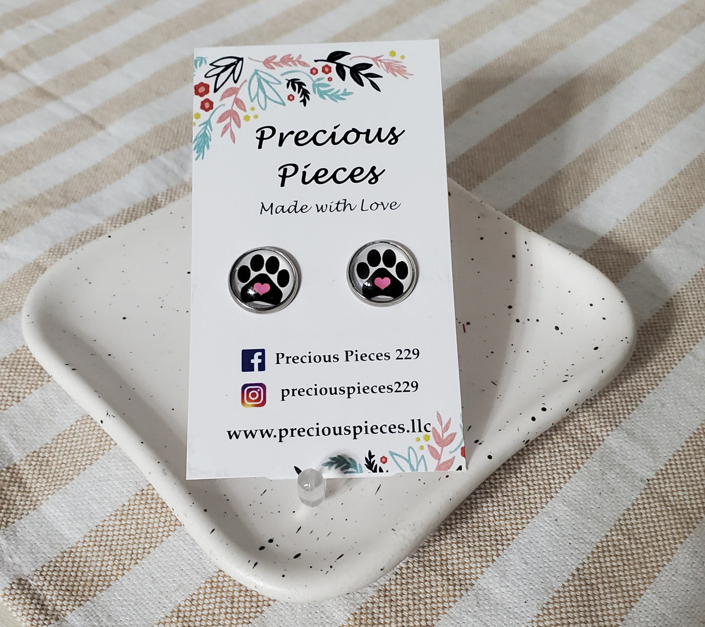 Pawprint Silver Bezel Stud Earrings