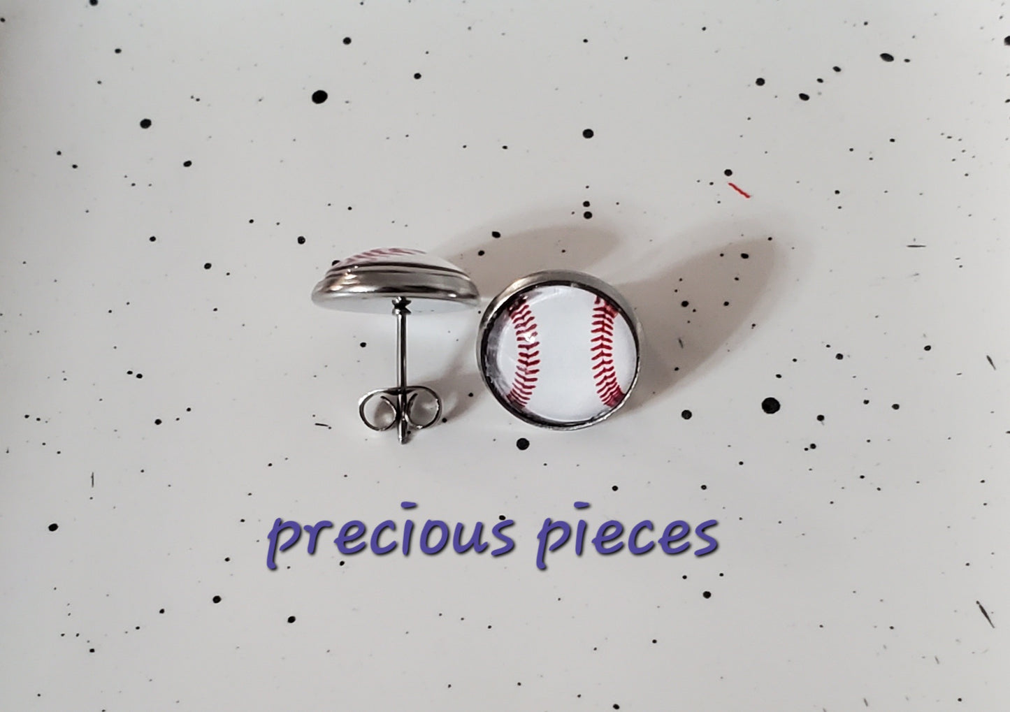 Silver Baseball Stud Earrings