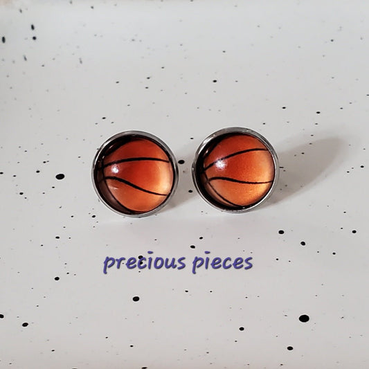 Silver Basketball Stud Earrings