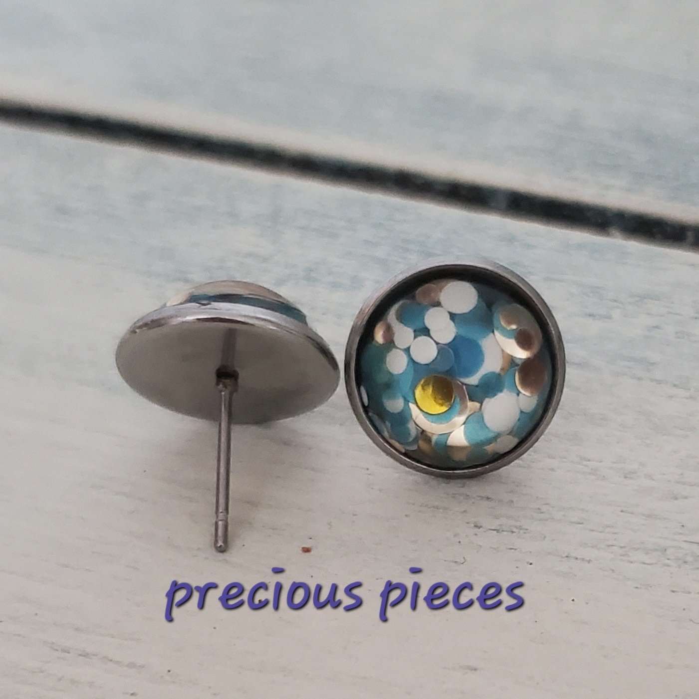 Chunky Turquoise and White Stud Earrings