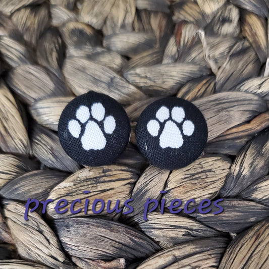 White Paw Print Fabric Earrings