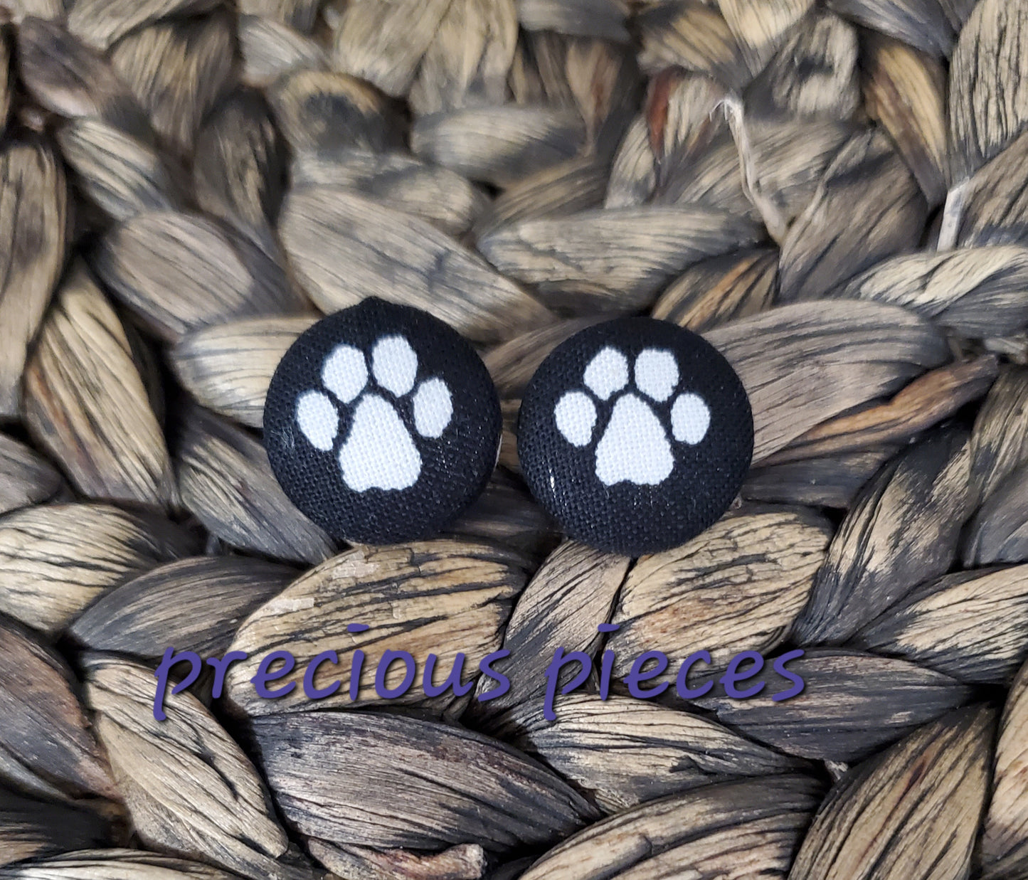 White Paw Print Fabric Earrings