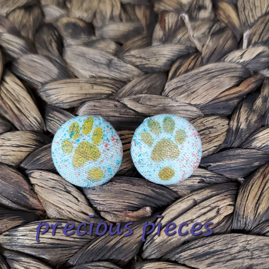 Tan Paw Print Fabric Earrings