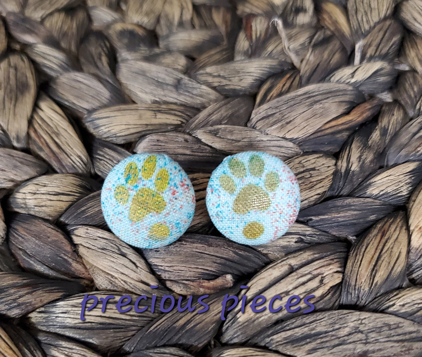 Tan Paw Print Fabric Earrings