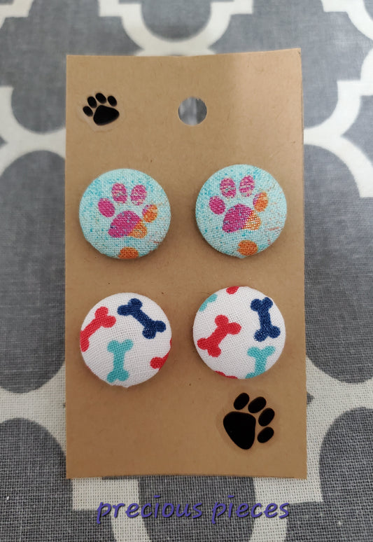 Paw Print and Bone Fabric Earrings