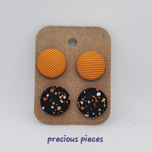 Orange Net and Multicolored Polka-dot Fabric Earrings