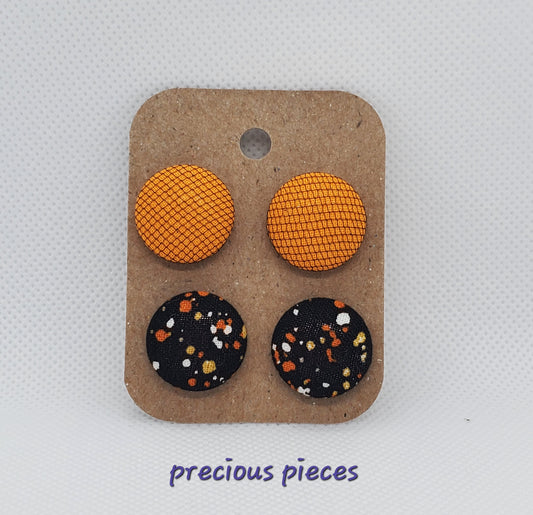 Orange Net and Multicolored Polka-dot Fabric Earrings