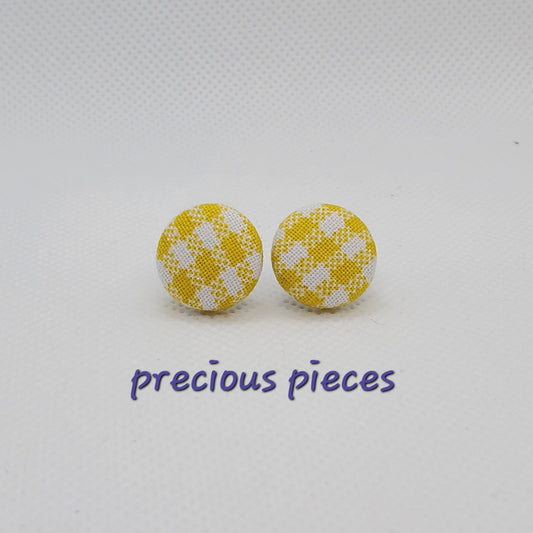 Mini Yellow Checkered Fabric Earrings