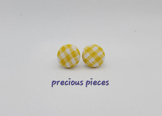 Mini Yellow Checkered Fabric Earrings