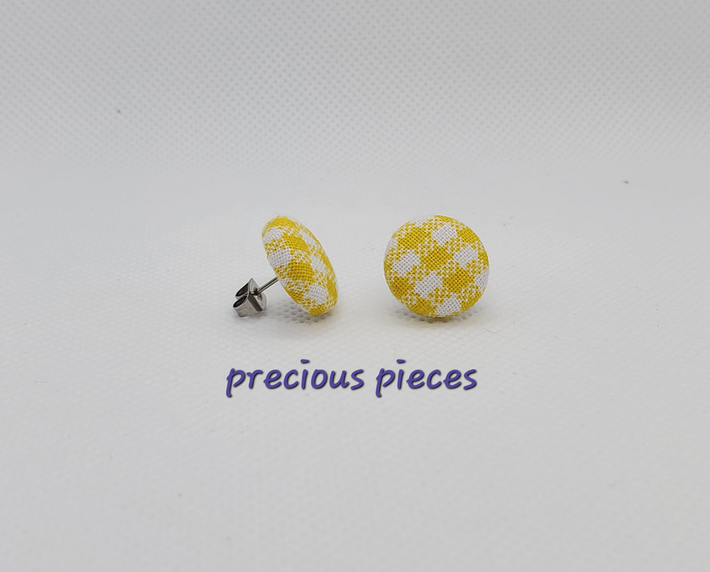 Mini Yellow Checkered Fabric Earrings