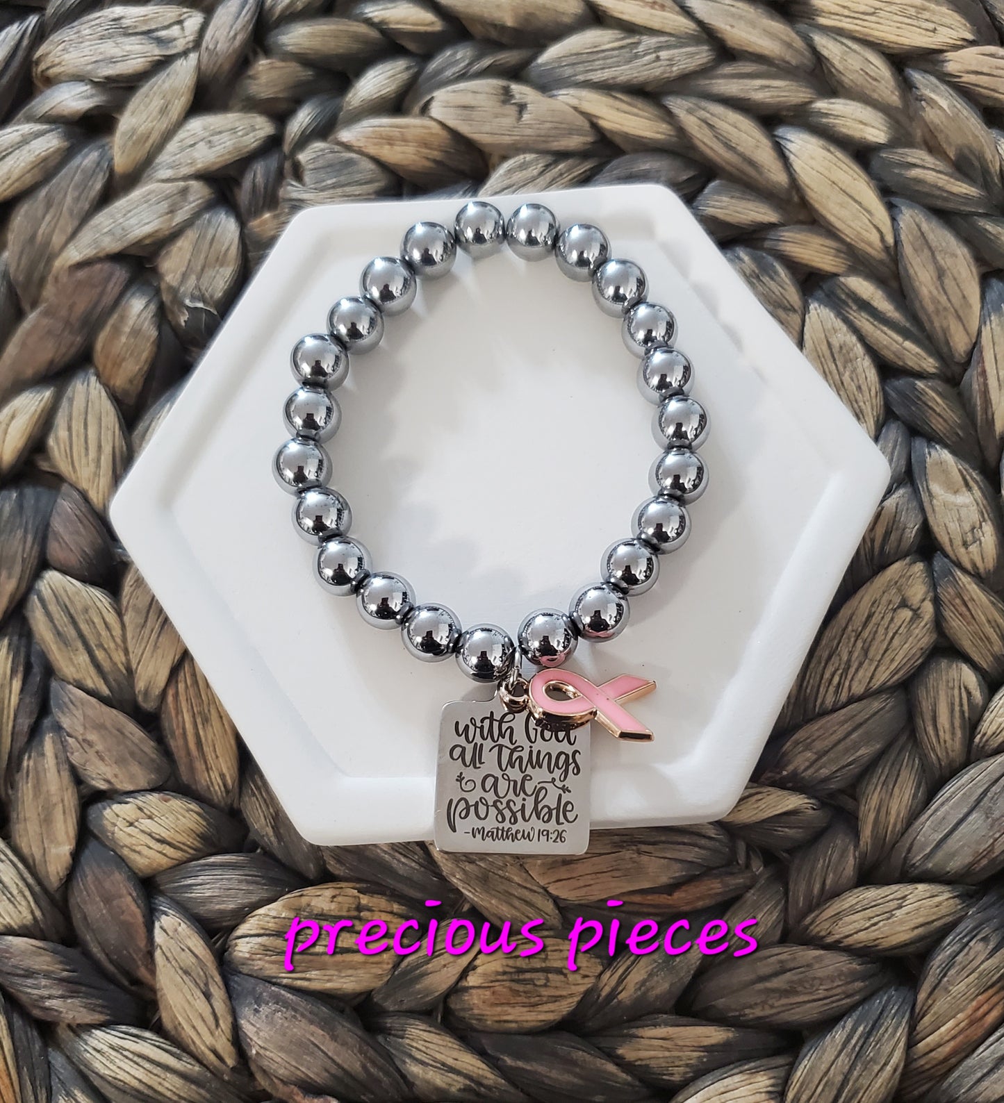 With God All Things Are Possible Breast Cancer Awareness Bracelet