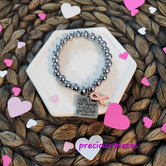 With God All Things Are Possible Breast Cancer Awareness Bracelet