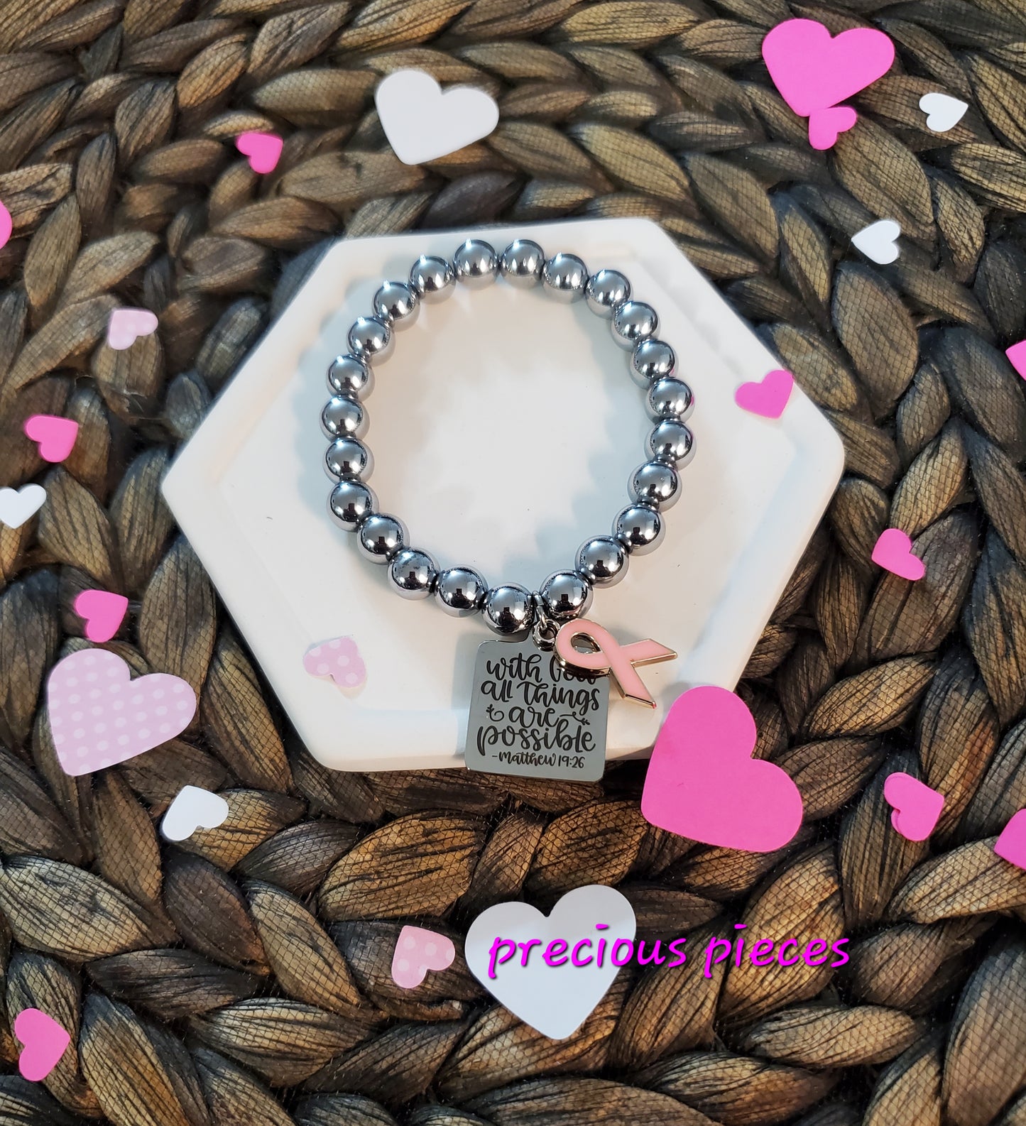 With God All Things Are Possible Breast Cancer Awareness Bracelet